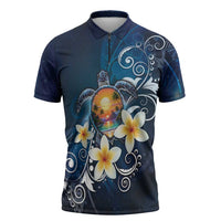 Hawaii Honu Zipper Polo Shirt Polynesian Curves Plumeria - Polynesian Pride