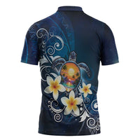 Hawaii Honu Zipper Polo Shirt Polynesian Curves Plumeria - Polynesian Pride