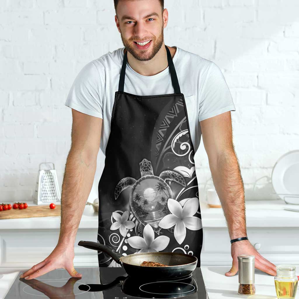 Hawaii Honu Apron Polynesian Curves Plumeria Grayscale - Polynesian Pride