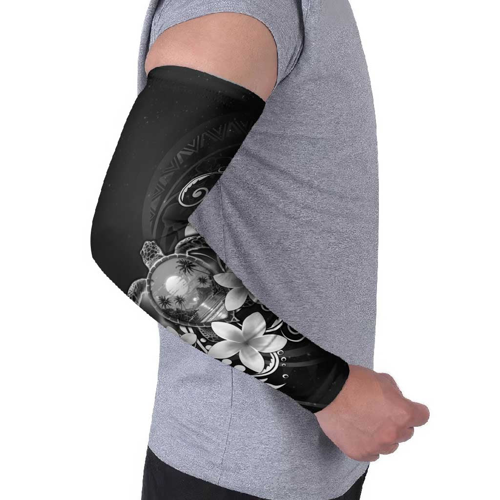 Hawaii Honu Arm Sleeves Polynesian Curves Plumeria Grayscale - Polynesian Pride