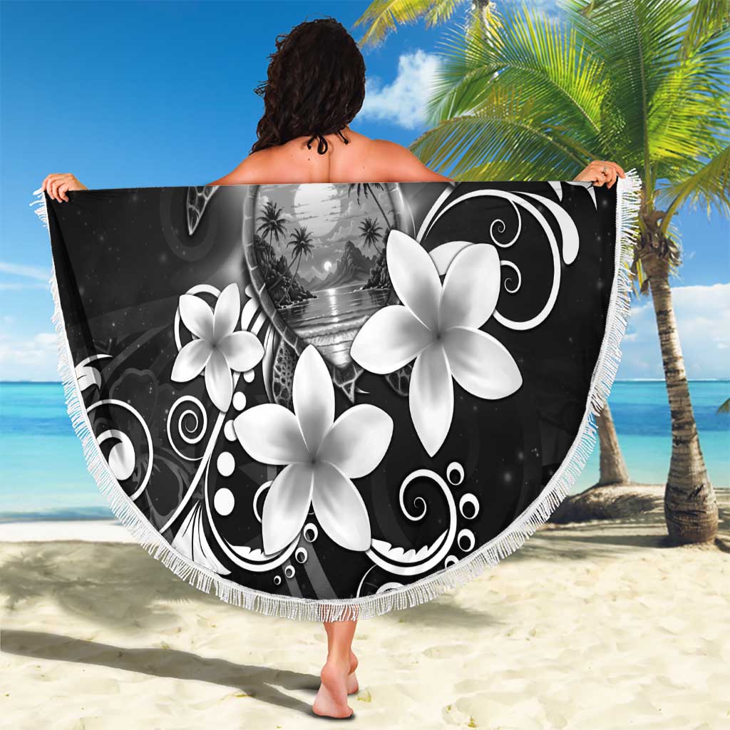 Hawaii Honu Beach Blanket Polynesian Curves Plumeria Grayscale - Polynesian Pride