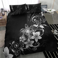 Hawaii Honu Bedding Set Polynesian Curves Plumeria Grayscale - Polynesian Pride