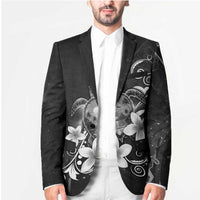 Hawaii Honu Blazer Polynesian Curves Plumeria Grayscale - Polynesian Pride