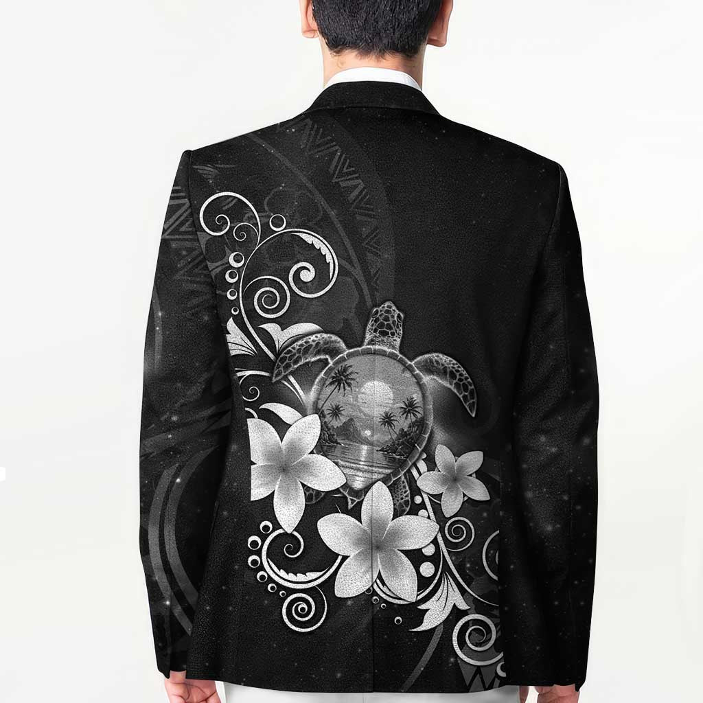 Hawaii Honu Blazer Polynesian Curves Plumeria Grayscale - Polynesian Pride