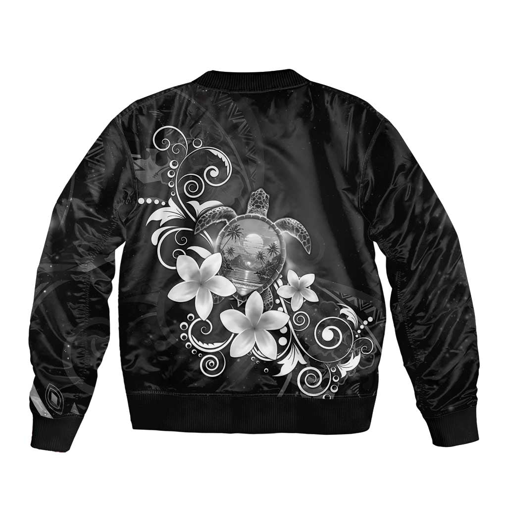 Hawaii Honu Bomber Jacket Polynesian Curves Plumeria Grayscale - Polynesian Pride