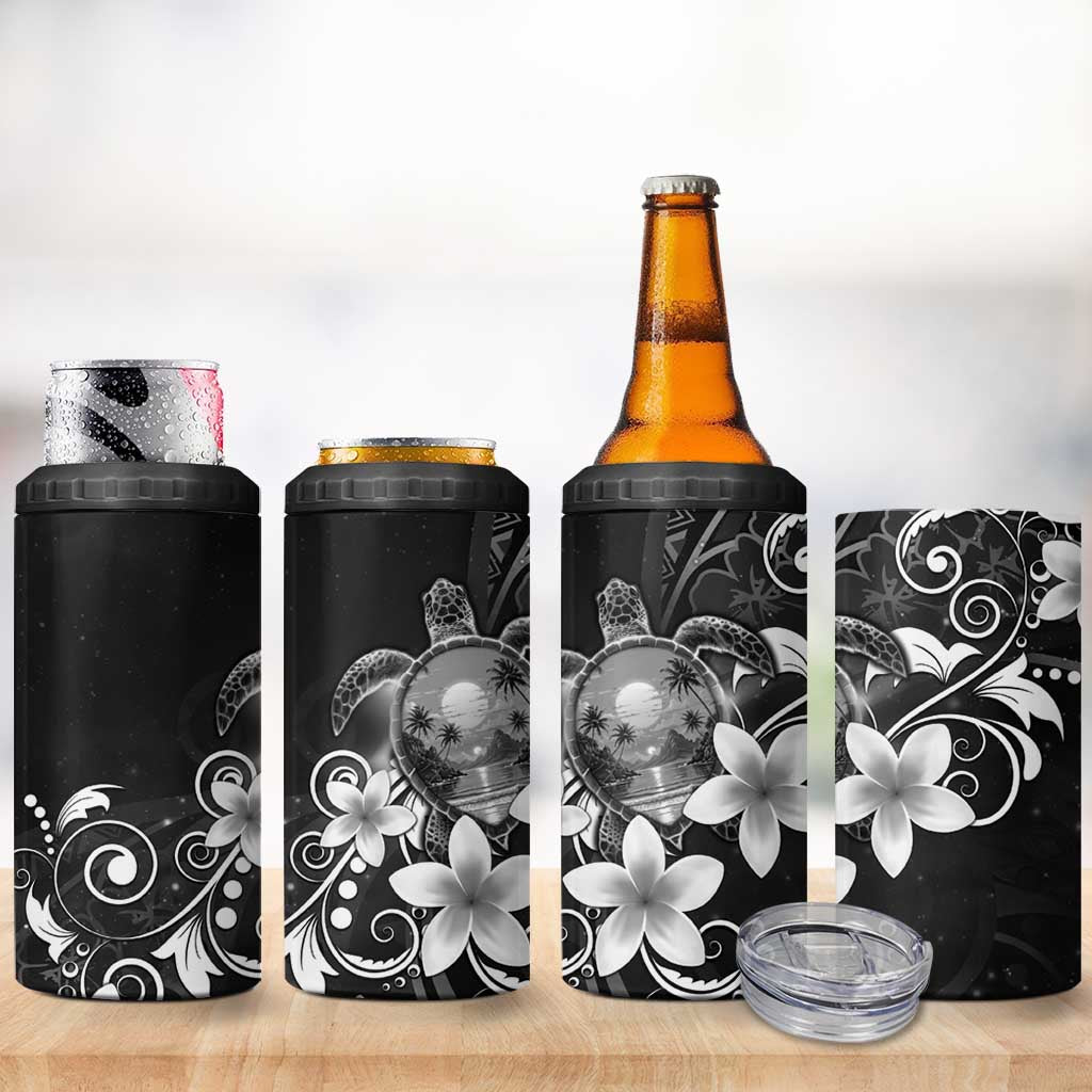 Hawaii Honu 4 in 1 Can Cooler Tumbler Polynesian Curves Plumeria Grayscale - Polynesian Pride