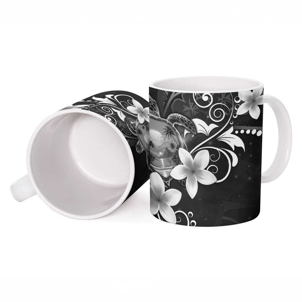 Hawaii Honu Ceramic Mug Polynesian Curves Plumeria Grayscale - Polynesian Pride