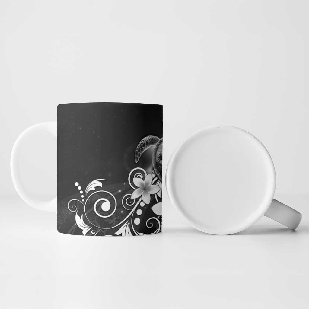 Hawaii Honu Ceramic Mug Polynesian Curves Plumeria Grayscale - Polynesian Pride