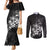 Hawaii Honu Couples Matching Mermaid Dress and Long Sleeve Button Shirt Polynesian Curves Plumeria Grayscale - Polynesian Pride