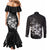Hawaii Honu Couples Matching Mermaid Dress and Long Sleeve Button Shirt Polynesian Curves Plumeria Grayscale - Polynesian Pride