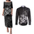 Hawaii Honu Couples Matching Puletasi and Long Sleeve Button Shirt Polynesian Curves Plumeria Grayscale - Polynesian Pride