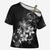 Hawaii Honu Cross Shoulder Shirt Polynesian Curves Plumeria Grayscale - Polynesian Pride