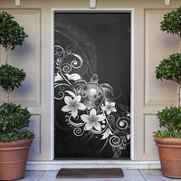 Hawaii Honu Door Cover Polynesian Curves Plumeria Grayscale - Polynesian Pride