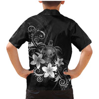 Hawaii Honu Family Matching Mermaid Dress and Hawaiian Shirt Polynesian Curves Plumeria Grayscale - Polynesian Pride