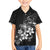 Hawaii Honu Family Matching Off Shoulder Short Dress and Hawaiian Shirt Polynesian Curves Plumeria Grayscale - Polynesian Pride