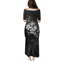 Hawaii Honu Family Matching Puletasi and Hawaiian Shirt Polynesian Curves Plumeria Grayscale - Polynesian Pride