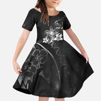 Hawaii Honu Family Matching Summer Maxi Dress and Hawaiian Shirt Polynesian Curves Plumeria Grayscale - Polynesian Pride
