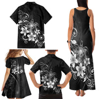 Hawaii Honu Family Matching Tank Maxi Dress and Hawaiian Shirt Polynesian Curves Plumeria Grayscale - Polynesian Pride
