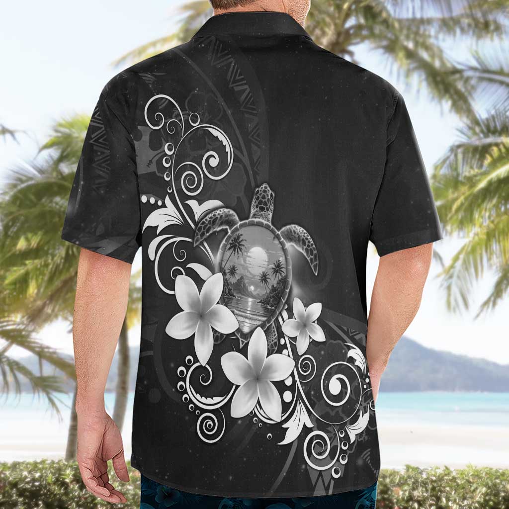 Hawaii Honu Hawaiian Shirt Polynesian Curves Plumeria Grayscale - Polynesian Pride