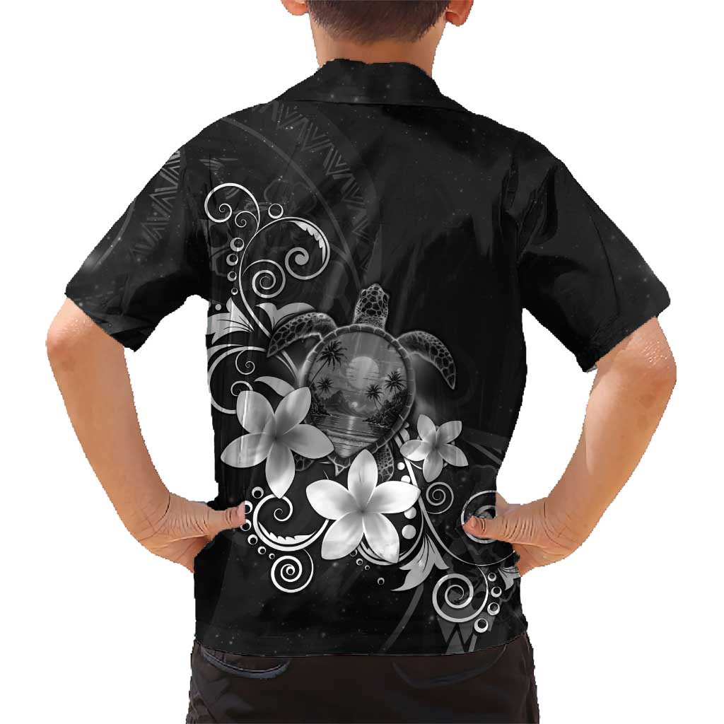 Hawaii Honu Hawaiian Shirt Polynesian Curves Plumeria Grayscale - Polynesian Pride