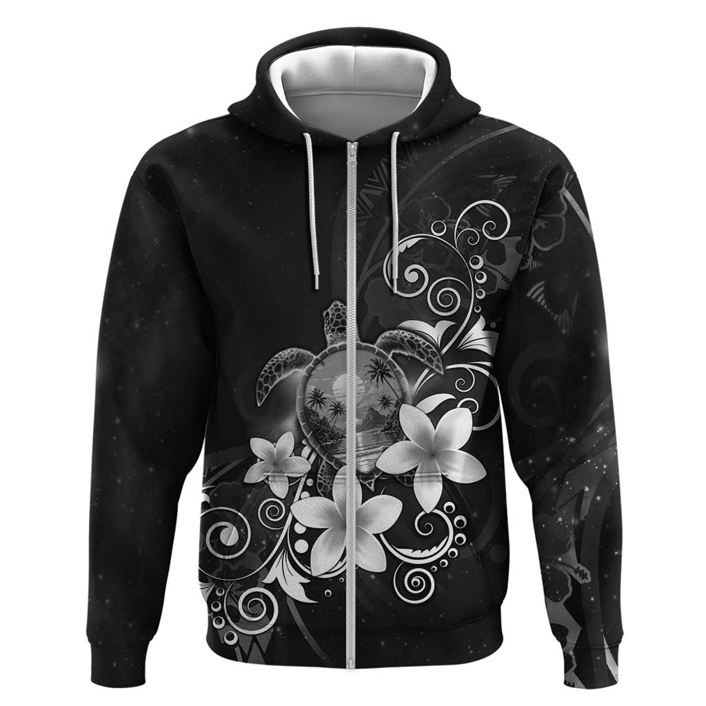 Hawaii Honu Hoodie Polynesian Curves Plumeria Grayscale - Polynesian Pride