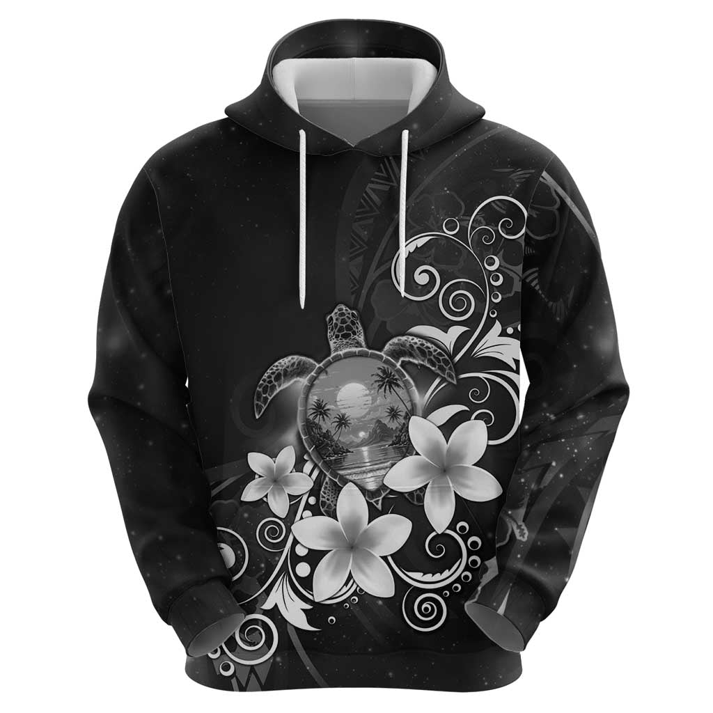 Hawaii Honu Hoodie Polynesian Curves Plumeria Grayscale - Polynesian Pride
