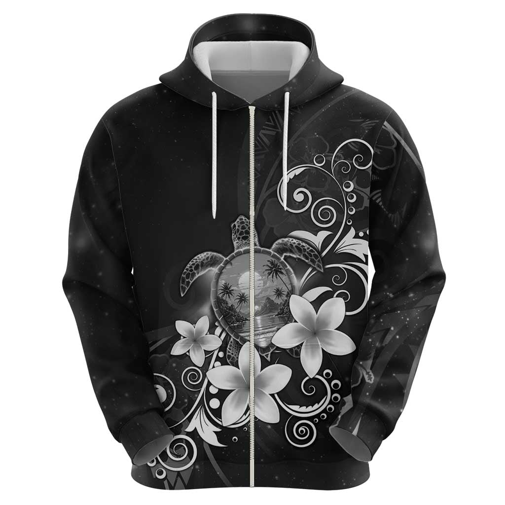 Hawaii Honu Hoodie Polynesian Curves Plumeria Grayscale - Polynesian Pride