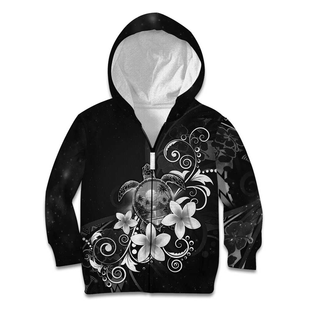 Hawaii Honu Kid Hoodie Polynesian Curves Plumeria Grayscale - Polynesian Pride