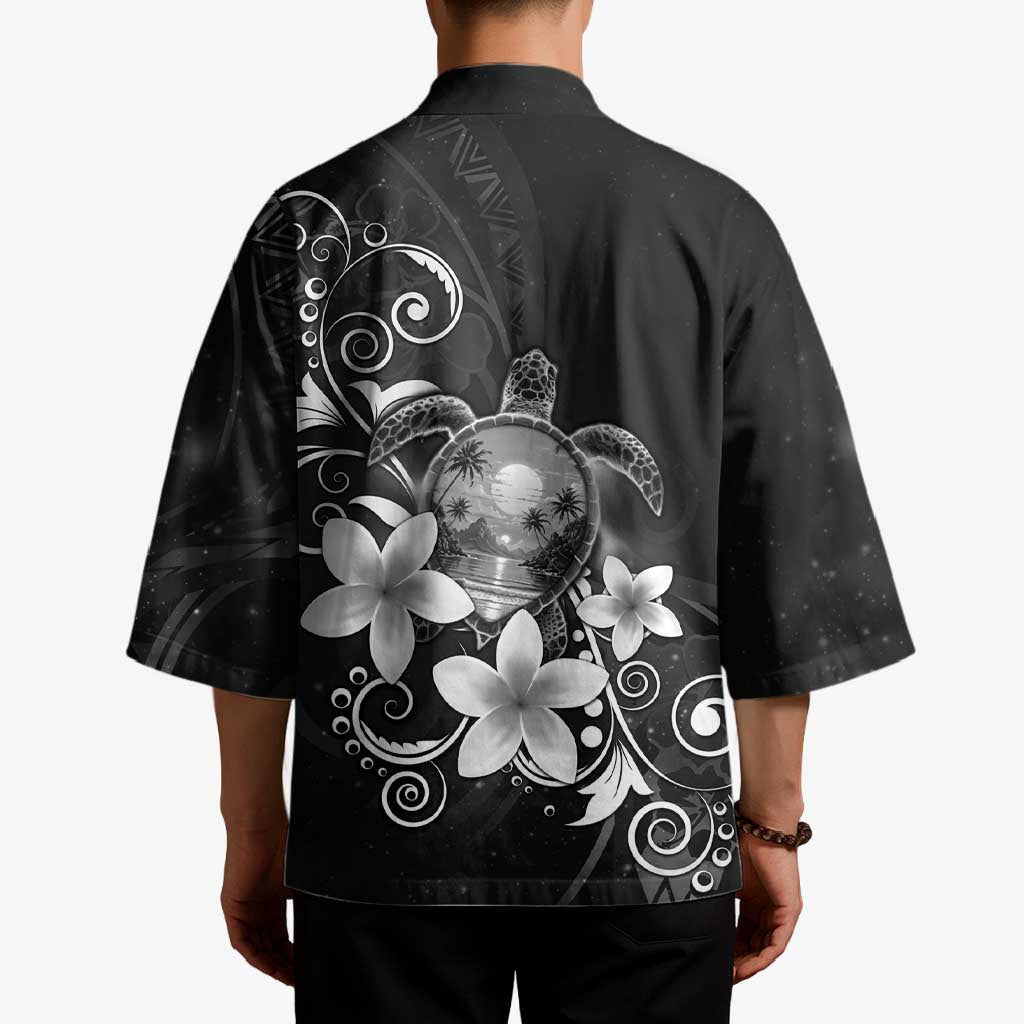 Hawaii Honu Kimono Polynesian Curves Plumeria Grayscale - Polynesian Pride
