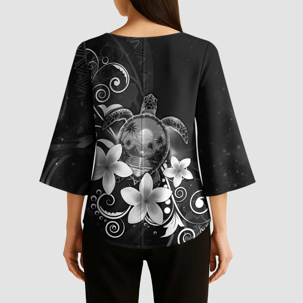 Hawaii Honu Kimono Sleeve Blouse Polynesian Curves Plumeria Grayscale - Polynesian Pride