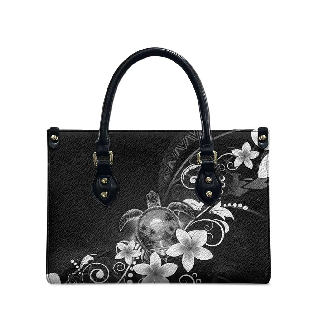 Hawaii Honu Leather Bag Polynesian Curves Plumeria Grayscale - Polynesian Pride