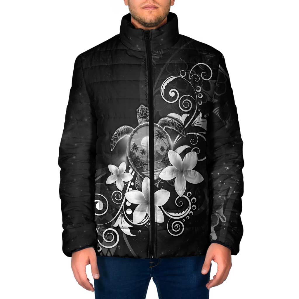 Hawaii Honu Padded Jacket Polynesian Curves Plumeria Grayscale - Polynesian Pride