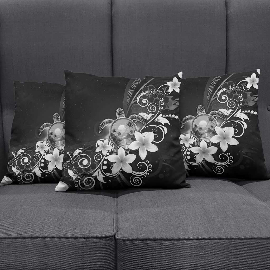 Hawaii Honu Pillow Cover Polynesian Curves Plumeria Grayscale - Polynesian Pride