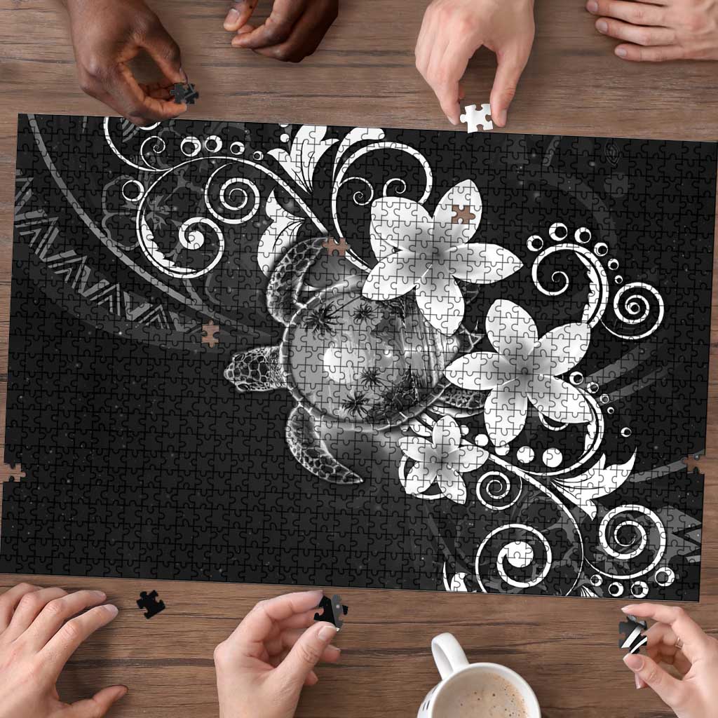 Hawaii Honu Puzzle Polynesian Curves Plumeria Grayscale - Polynesian Pride