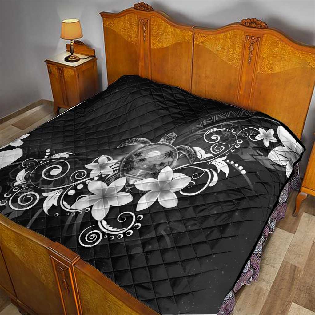 Hawaii Honu Quilt Polynesian Curves Plumeria Grayscale - Polynesian Pride