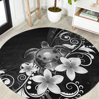 Hawaii Honu Round Carpet Polynesian Curves Plumeria Grayscale - Polynesian Pride