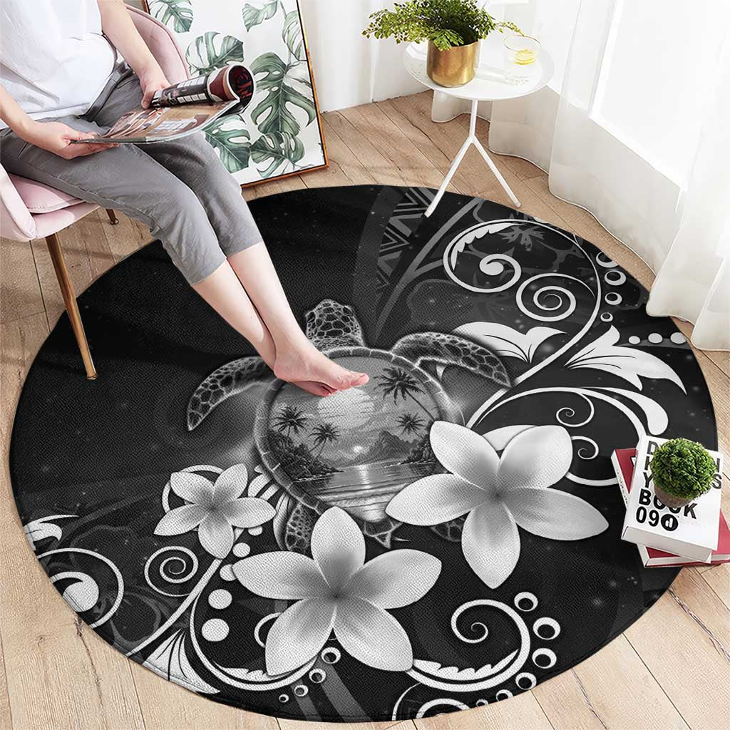 Hawaii Honu Round Carpet Polynesian Curves Plumeria Grayscale - Polynesian Pride