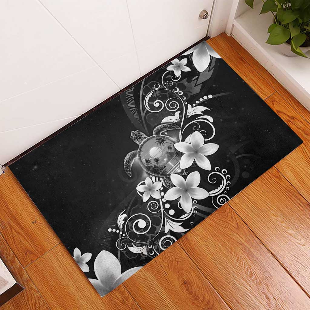 Hawaii Honu Rubber Doormat Polynesian Curves Plumeria Grayscale - Polynesian Pride