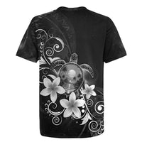 Hawaii Honu Rugby Jersey Polynesian Curves Plumeria Grayscale - Polynesian Pride
