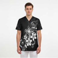 Hawaii Honu Scrub Top Polynesian Curves Plumeria Grayscale - Polynesian Pride