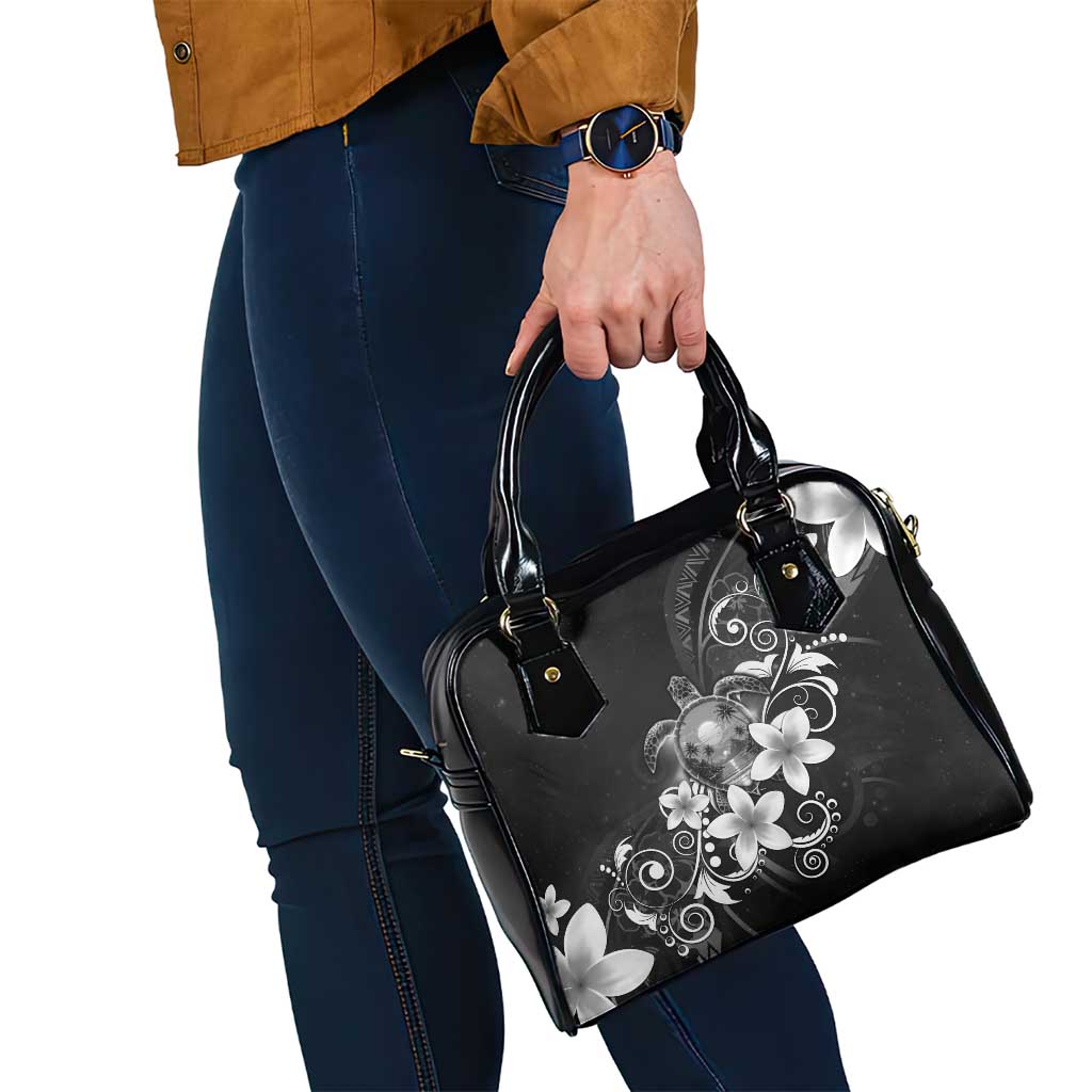 Hawaii Honu Shoulder Handbag Polynesian Curves Plumeria Grayscale - Polynesian Pride