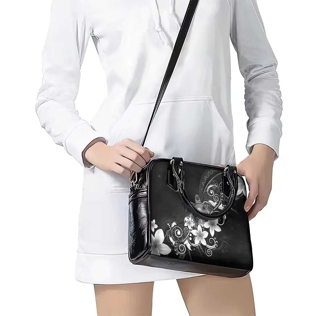 Hawaii Honu Shoulder Handbag Polynesian Curves Plumeria Grayscale - Polynesian Pride