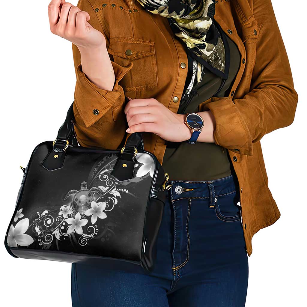Hawaii Honu Shoulder Handbag Polynesian Curves Plumeria Grayscale - Polynesian Pride