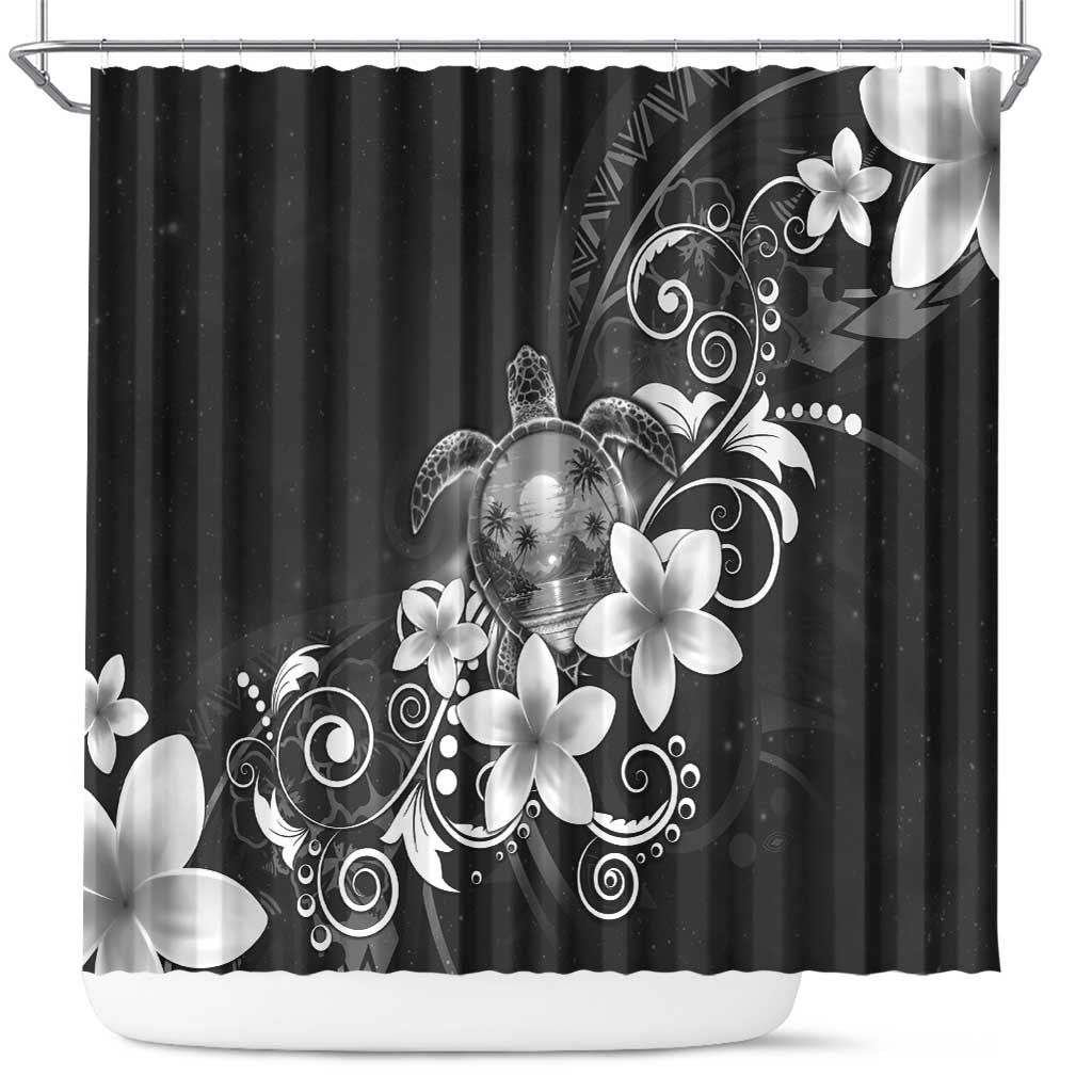 Hawaii Honu Shower Curtain Polynesian Curves Plumeria Grayscale - Polynesian Pride