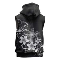 Hawaii Honu Sleeveless Hoodie Polynesian Curves Plumeria Grayscale - Polynesian Pride