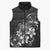 Hawaii Honu Sleeveless Puffer Jacket Polynesian Curves Plumeria Grayscale - Polynesian Pride