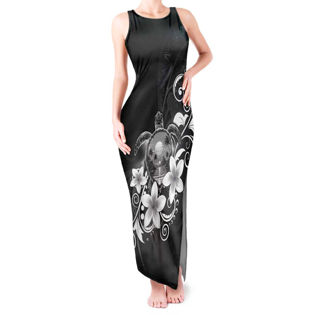 Hawaii Honu Tank Maxi Dress Polynesian Curves Plumeria Grayscale - Polynesian Pride