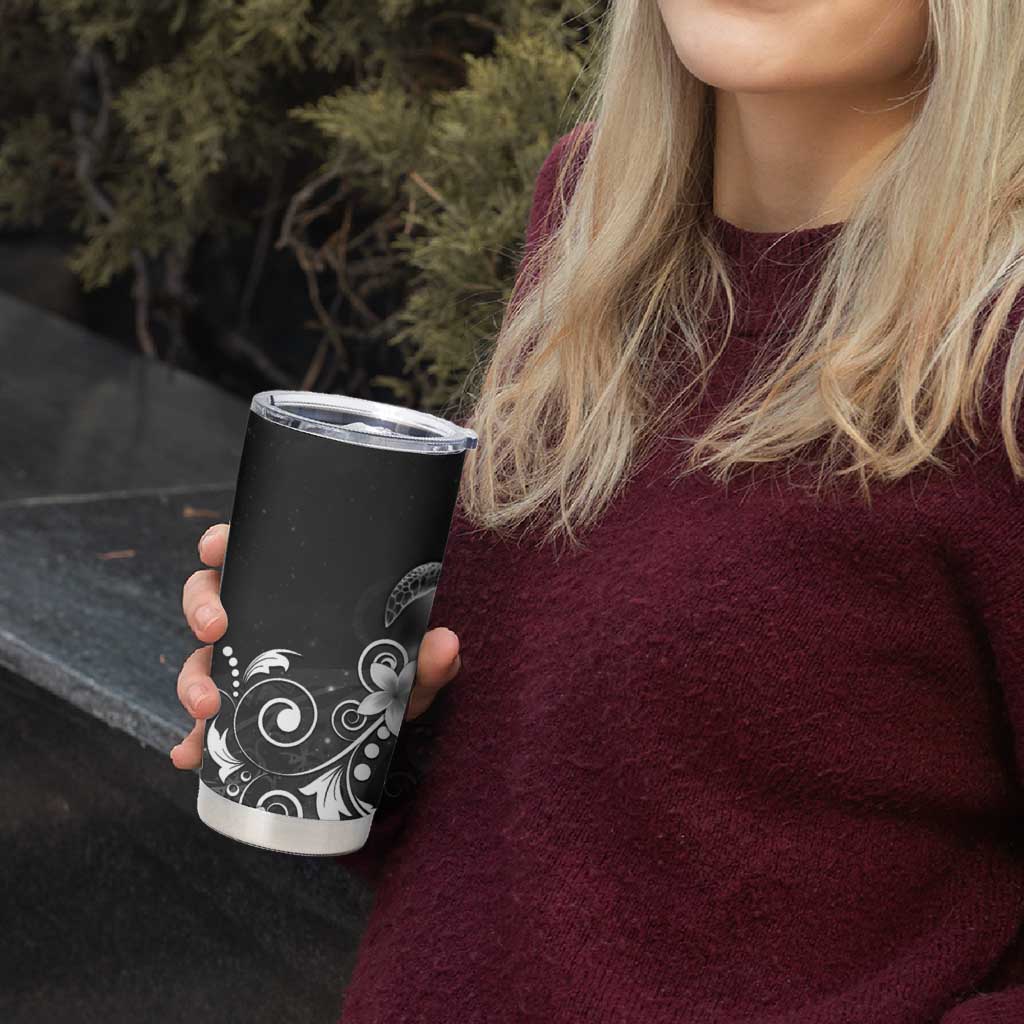 Hawaii Honu Tumbler Cup Polynesian Curves Plumeria Grayscale - Polynesian Pride