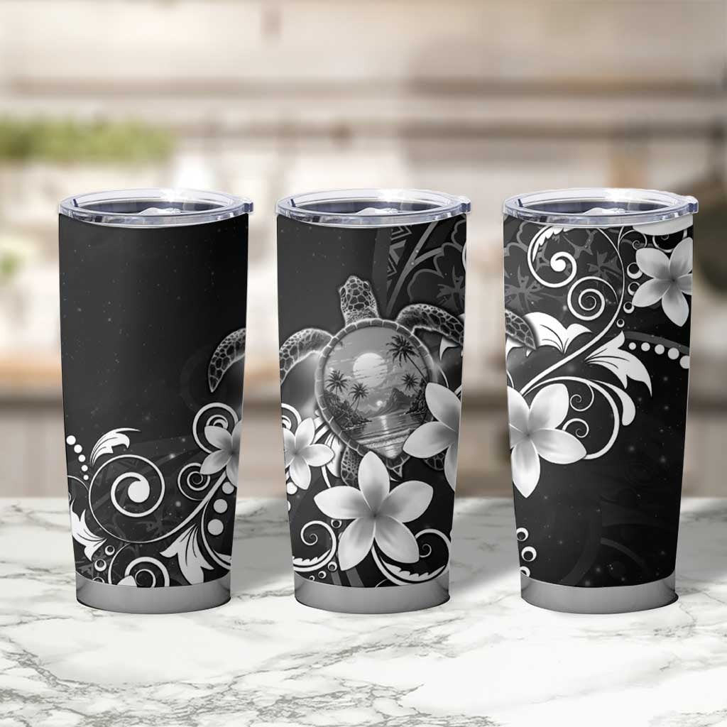 Hawaii Honu Tumbler Cup Polynesian Curves Plumeria Grayscale - Polynesian Pride