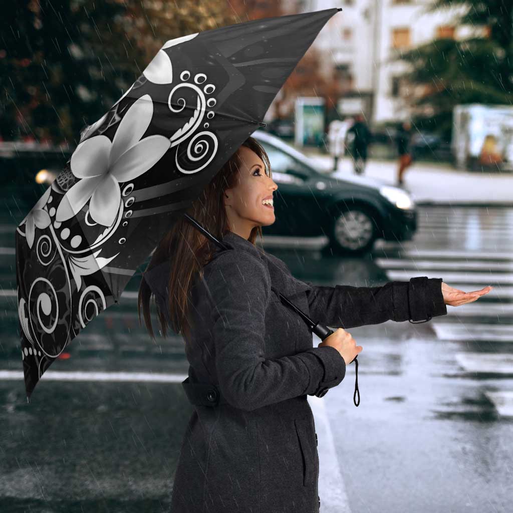 Hawaii Honu Umbrella Polynesian Curves Plumeria Grayscale - Polynesian Pride
